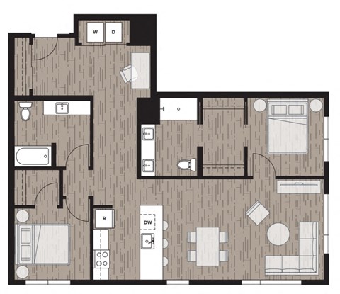 2 bed 2 bath floor plan H at Riverfront Everett, Washington